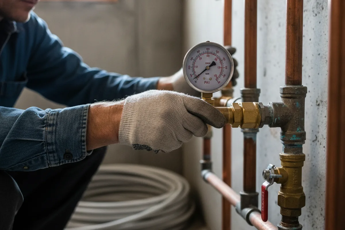 Pressure testing a repaired line during Water Line Repair in Dustin
